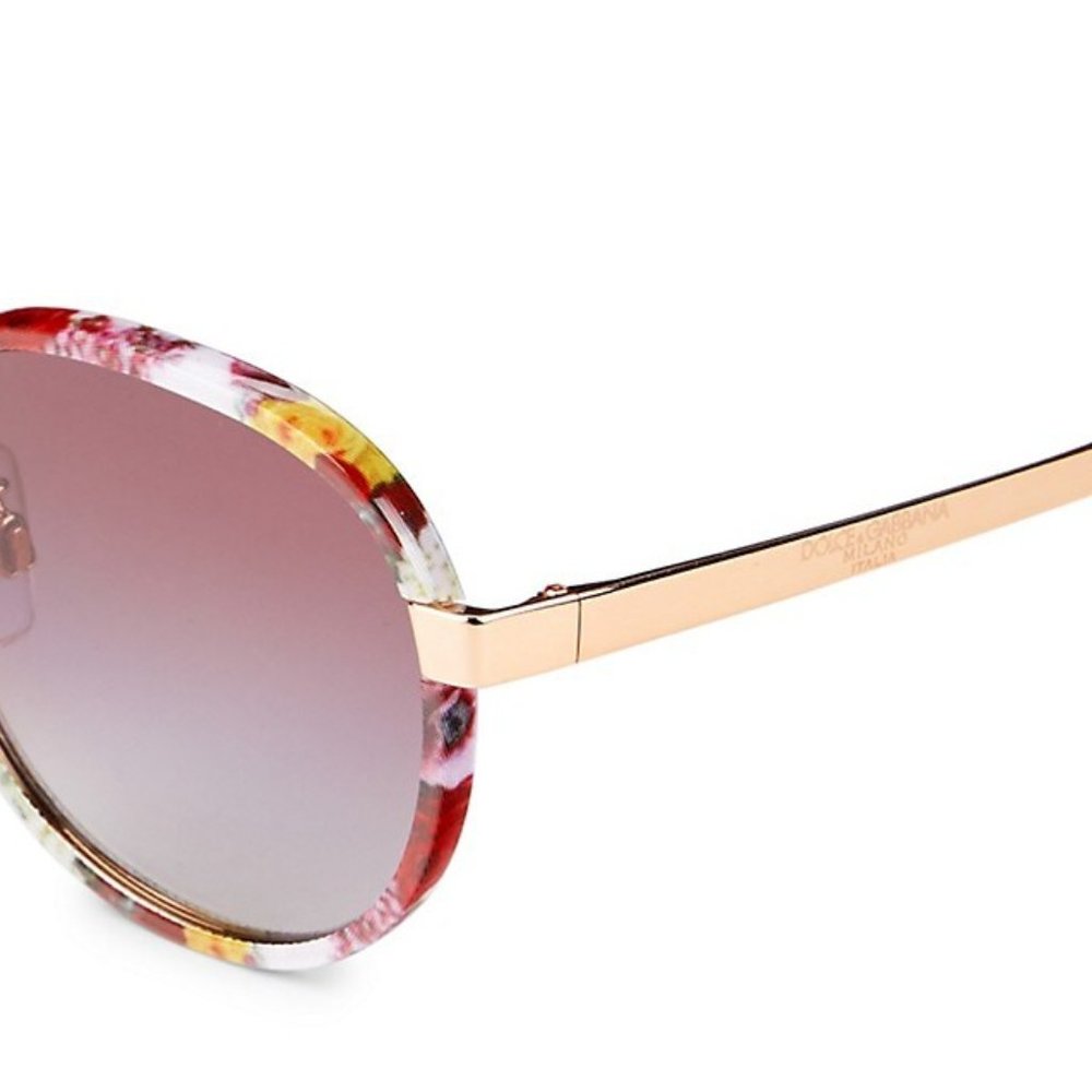NEW DOLCE & GABBANA 52MM Round Square Floral Rose Print Frame Brown Gradient - Picture 8 of 9